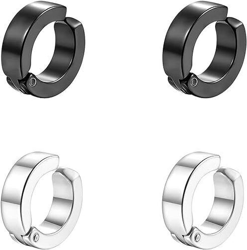 316L Surgical Steel Clip On Men Women Hypoallergenic Non-piercing Hoop Earrings